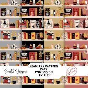 True Crime Bookshelf Seamless Pattern Bookish PNG Digital Download Vinyl Fabric Sublimation Design