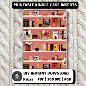 True Crime bokhylla Kindle-fodral: Handritad utskrivbar design för e-läsare (digital nedladdning)