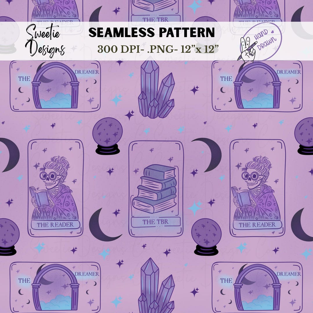 Bookish Tarot Celestial Seamless Pattern PNG Digital Download Witchy ...