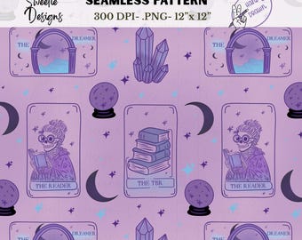 Książkowy Tarot Niebiański Bezszwowy Wzór PNG Cyfrowe Pobieranie Witchy Sublimacja Wzór Winylu Tkanina