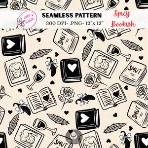 Neutral Smut Bookish Seamless Pattern, Spicy Romance, NSFW Book Lover, PNG Download, Vinyl, Fabric, Digital Papers, Sublimation Design