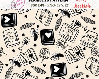 Neutral Smut Bookish Seamless Pattern: Spicy Romance NSFW Book Lover Sublimation Design Valentines (PNG Download)