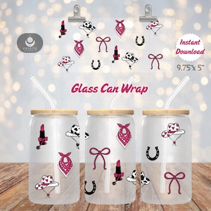 Coquette Cowgirl Glass Can Wrap, 16oz Libbey Can Wrap, Trendy Girly Western, UVDTF Sublimation Design, Transparent Vinyl, PNG Download
