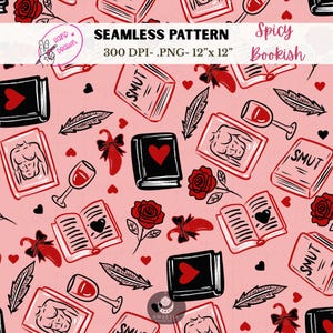 Spicy Romance Seamless Pattern: Pink Red Smut Books (PNG Download
