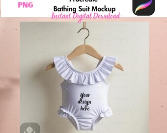 Maqueta de traje de baño para bebé, máscara de recorte de Procreate, PNG personalizable, descarga digital, traje de baño