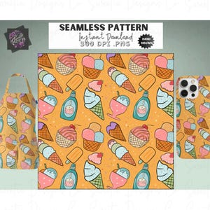 Pastel Ice Cream Cones Seamless Pattern, PNG, Instant Digital Download, Digital Papers, Vinyl, Fabric, Surface Design, Sublimation Pattern