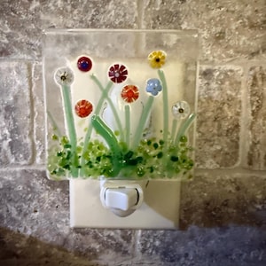Handmade Fused Glass Night Light – Unique Rustic Home Decor, Handcrafted Nightlight for Bedroom, Bathroom, or Hallway