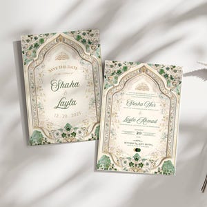 Islamic Wedding Invitation Template Download Nikkah Invitation Digital Muslim Wedding Invitation Floral Nikkah Invites Green Invitation Card image 1