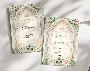 Islamic Wedding Invitation Template Download Nikkah Invitation Digital Muslim Wedding Invitation Floral Nikkah Invites Green Invitation Card
