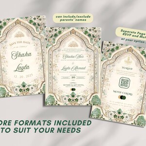 Islamic Wedding Invitation Template Download Nikkah Invitation Digital Muslim Wedding Invitation Floral Nikkah Invites Green Invitation Card image 4