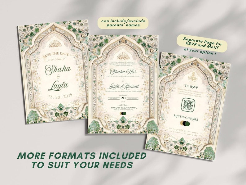 Islamic Wedding Invitation Template Download Nikkah Invitation Digital Muslim Wedding Invitation Floral Nikkah Invites Green Invitation Card image 4