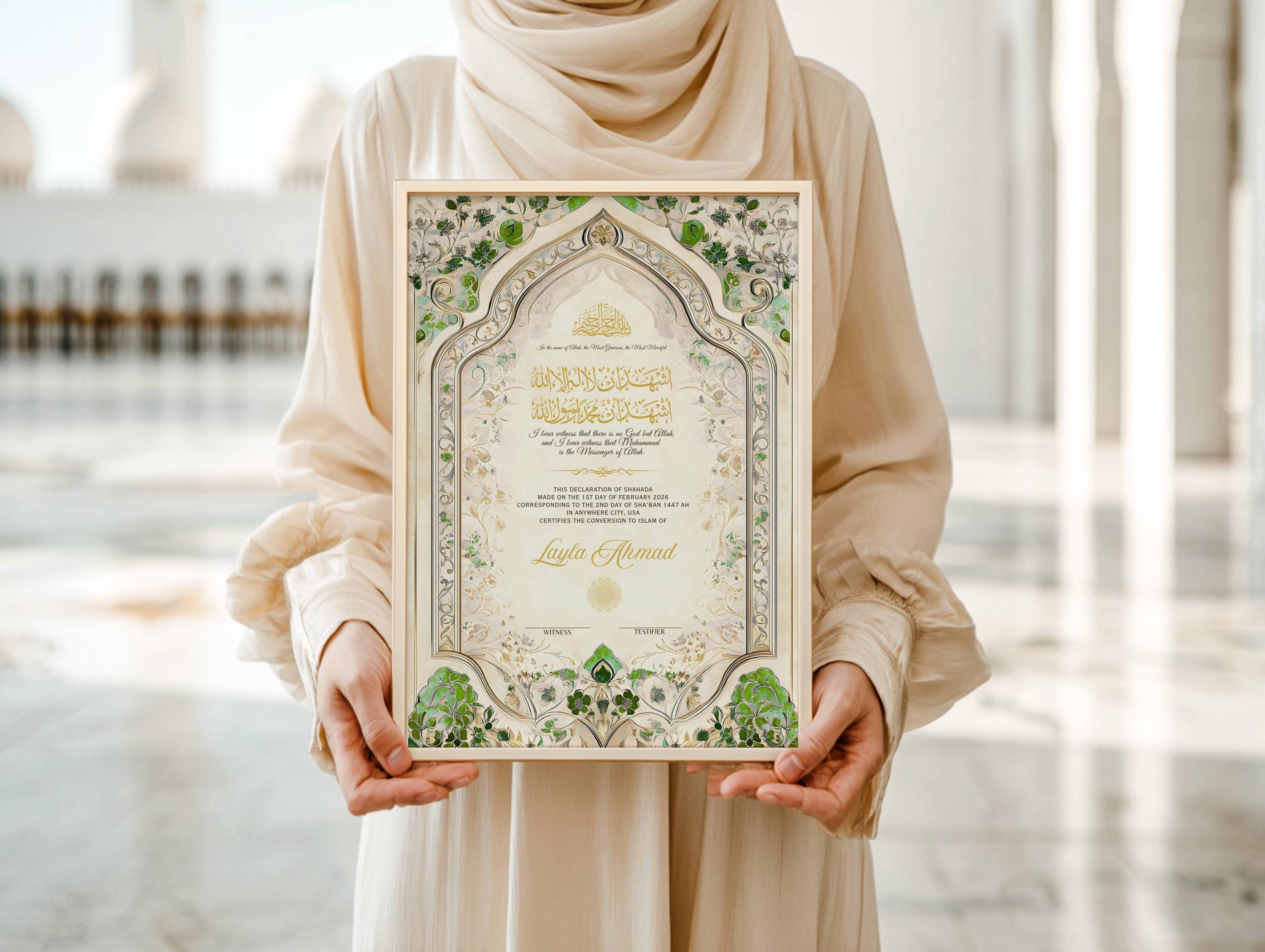 Islamic Conversion Certificate.pdf Muslim Revert Certificate Printable Shahada Certificate Green Islamic ...