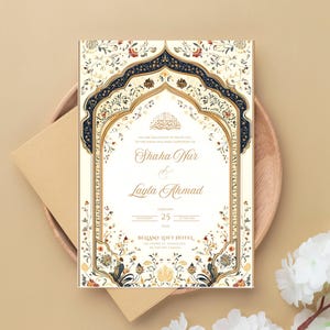 Muslimische Hochzeitseinladung Vorlage Download Nikkah-Einladung Digital-Islamische Nikkah-Einladung Floral-Nikkah-Einladungskarte Muslimische Nikkah