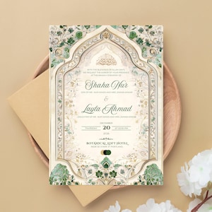 Islamic Wedding Invitation Template Download Nikkah Invitation Digital Muslim Wedding Invitation Floral Nikkah Invites Green Invitation Card image 3