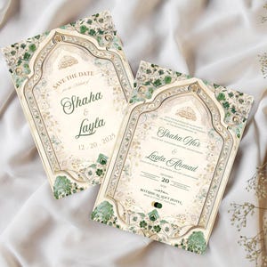 Islamic Wedding Invitation Template Download Nikkah Invitation Digital Muslim Wedding Invitation Floral Nikkah Invites Green Invitation Card image 9