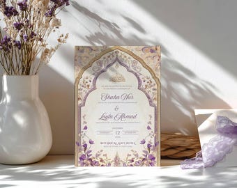 Elegante Hochzeitseinladung Vorlage Download Nikkah Einladung Digitale Muslimische Hochzeitseinladung Lila Nikkah laden Walimaeinladung ein