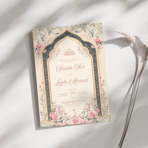 Modèle de faire-part de mariage islamique à télécharger Nikkah Faire-part de mariage musulman numérique Invitation Nikkah florale carte d'invitation musulmane