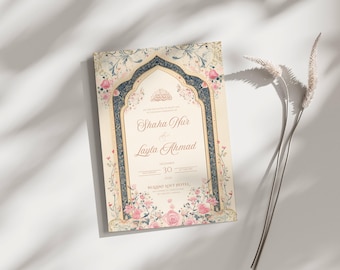 Islamic Wedding Invitation Template Download Nikkah Invitation Digital Muslim Wedding Invitation Floral Nikkah Invite Muslim Invitation Card