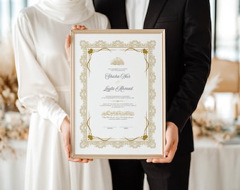 Plantilla de certificado de Nikkah islámico Plantilla de boda islámica Contrato de Nikkah digital NikkahNama islámico Certificado de boda islámico a4 a3
