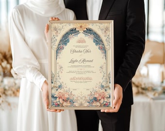 Custom Nikkah Certificate Digital Nikkah Contract Template Download Muslim Wedding Prints Islamic NikahNama PDF Nikkah Wedding Certificate