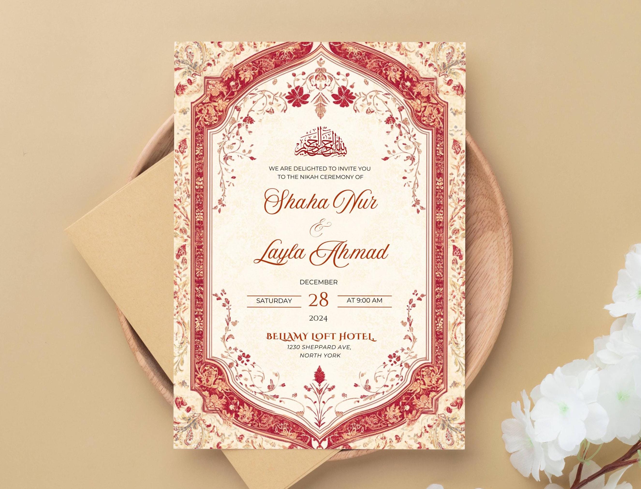 Islamic Wedding Invitation Template Download Nikkah Invitation Digital Muslim Wedding Invitation Floral Nikkah Invites Red Walima Invitation