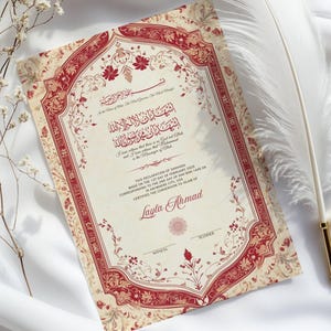 Red Digital Shahada Certificate Floral Muslim Arts Shahada Wall Art Elegant Islamic Décor Printable Islamic Gifts Shahada Gift