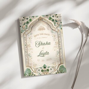 Islamic Wedding Invitation Template Download Nikkah Invitation Digital Muslim Wedding Invitation Floral Nikkah Invites Green Invitation Card image 2