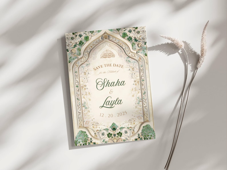 Islamic Wedding Invitation Template Download Nikkah Invitation Digital Muslim Wedding Invitation Floral Nikkah Invites Green Invitation Card image 2