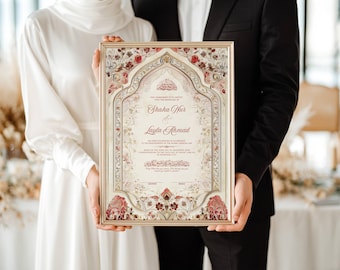 Luxury Nikkah Certificate Digital Nikkah Contract Template Muslim Wedding Certificate Template Islamic NikkahNama a3 Nikkah Gifts a4