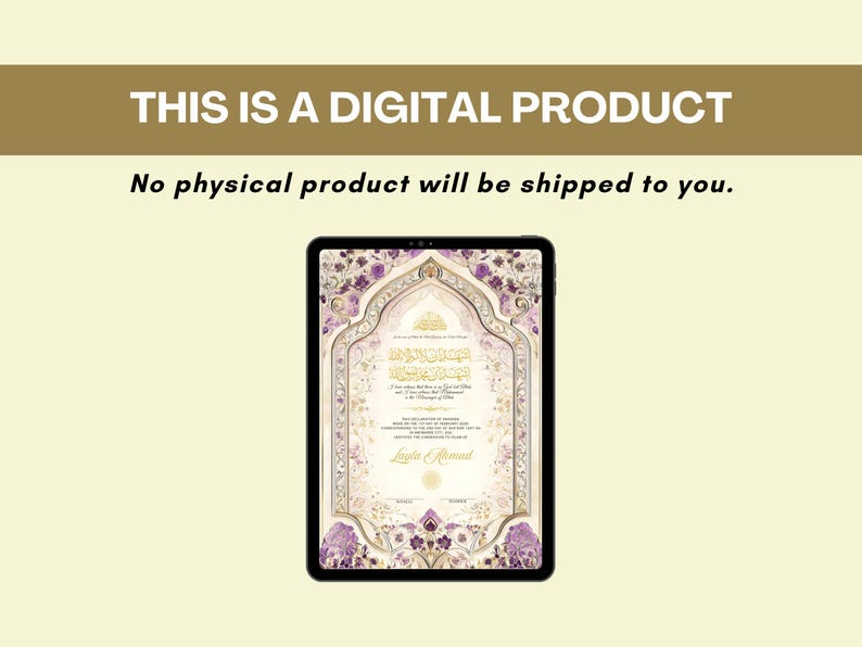 May include: A digital product displayed on a tablet. The product features an ornate design with floral and geometric patterns in shades of purple, gold, and white. The text "THIS IS A DIGITAL PRODUCT" is at the top.