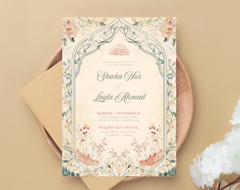 Muslim Nikkah Invitation Templates Islamic Wedding Invitation Digital Nikkah Invitation Green Islamic Invitation Card Editable Invitations