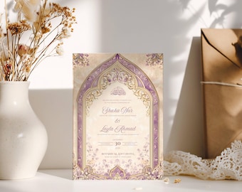 Elegancki szablon zaproszenia Nikkah, islamska karta zaproszenia Nikkah, cyfrowa muzułmańska karta ślubna, islamskie zaproszenie ślubne, karta zaproszenia Walima