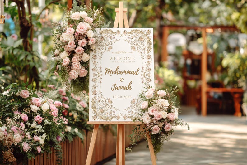 Pink Nikkah Sign Board Template Digital Nikkah Welcome Poster Editable ...