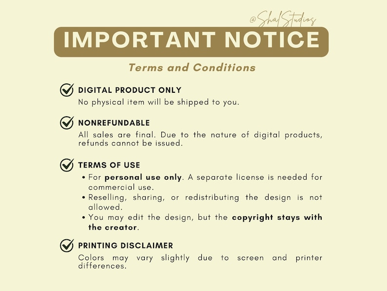 May include: A digital product notice with the text "IMPORTANT NOTICE" in a brown banner. The text includes terms and conditions, such as "DIGITAL PRODUCT ONLY" and "NONREFUNDABLE". The notice also includes a printing disclaimer.