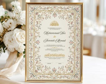 Custom Nikkah Certificate Digital Download NikkahNama Design Islamic Wedding Contract Electronic NikkahNama Nikah Sign Editable Nikkah Decor