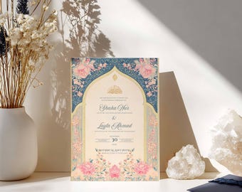 Muslim Nikkah Invitation Templates Muslim Wedding Invitation Digital Nikkah Invitation Floral Islamic Invitation Card Editable Invitations