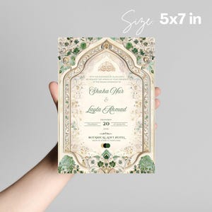 Islamic Wedding Invitation Template Download Nikkah Invitation Digital Muslim Wedding Invitation Floral Nikkah Invites Green Invitation Card image 6