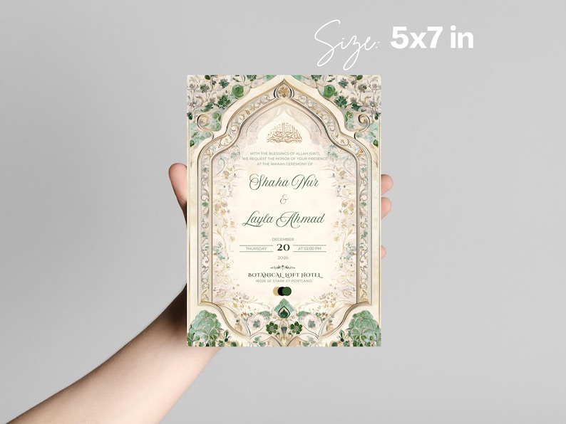 Islamic Wedding Invitation Template Download Nikkah Invitation Digital Muslim Wedding Invitation Floral Nikkah Invites Green Invitation Card image 6