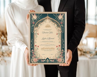 Editable Nikkah Certificate Digital Nikkah Contract Template Download Muslim Wedding Prints Islamic NikahNama PDF Nikkah Wedding Certificate
