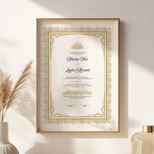 Moslim Nikkah-certificaat Digitale Nikkah-contractsjabloon Islamitische bruiloftsjabloon Islamitische NikahNama Islamitische trouwakte Nikah Gold