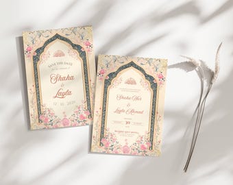 Plantilla de invitación de boda islámica, descarga de invitación Nikkah, invitación digital de boda musulmana, invitación Nikkah floral, tarjeta de invitación musulmana