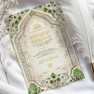 Muslim Revert Certificate Printable Shahada Certificate Green Islamic Digital wall art Elegant Islamic Conversion Certificate