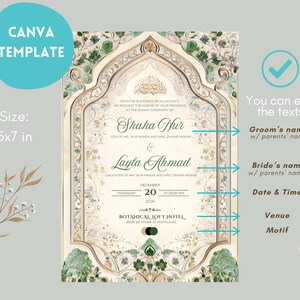 Islamic Wedding Invitation Template Download Nikkah Invitation Digital Muslim Wedding Invitation Floral Nikkah Invites Green Invitation Card image 7