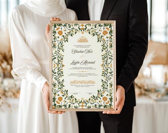 Druckbare Nikkah Vertragsvorlage Digitales Nikkah-Zertifikat Islamische Hochzeitsgeschenke Muslimische Heiratsurkunde Bearbeitbar Nikkah Nama
