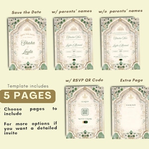 Islamic Wedding Invitation Template Download Nikkah Invitation Digital Muslim Wedding Invitation Floral Nikkah Invites Green Invitation Card image 5