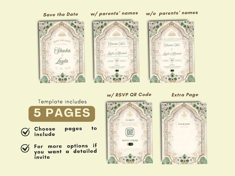 Islamic Wedding Invitation Template Download Nikkah Invitation Digital Muslim Wedding Invitation Floral Nikkah Invites Green Invitation Card image 5