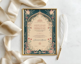 Islam Revert Certificate Elegant Shahada Certificate Green Muslim Digital wall art Printable Islamic Conversion Certificate