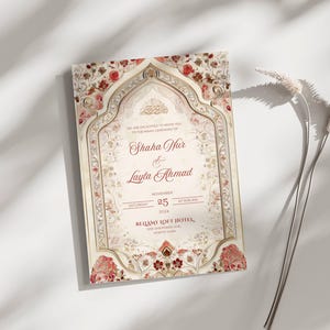 Islamische Hochzeitseinladung Vorlage Download Nikkah Einladung Digitale Muslimische Hochzeitseinladung Floral Nikkah lädt rote Einladungskarte ein