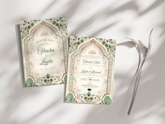 Islamic Wedding Invitation Template Download Nikkah Invitation Digital Muslim Wedding Invitation Floral Nikkah Invites Green Invitation Card