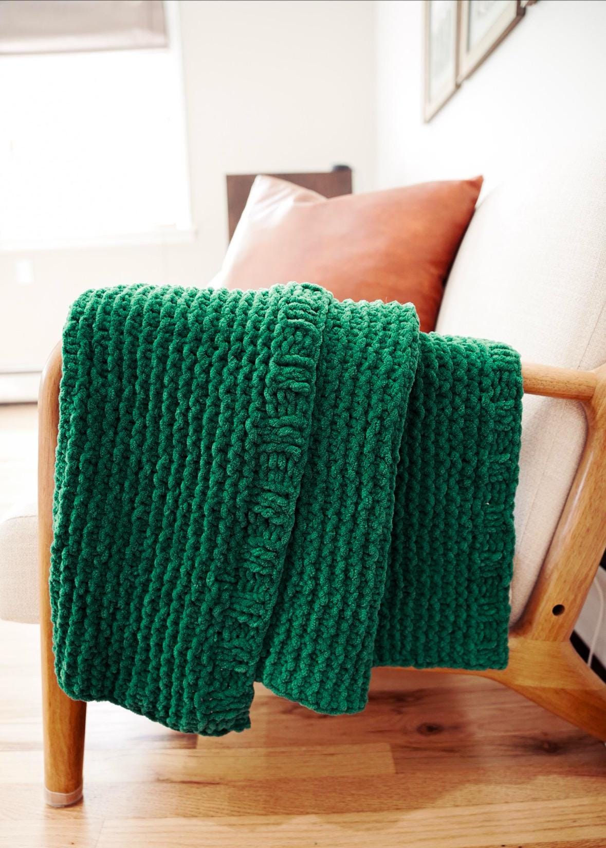 Custom Hand Knit Soft Chenille Baby Blanket - Single Color